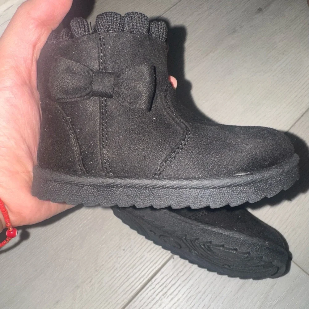 Kids Black Bow Suede Ankle Boots